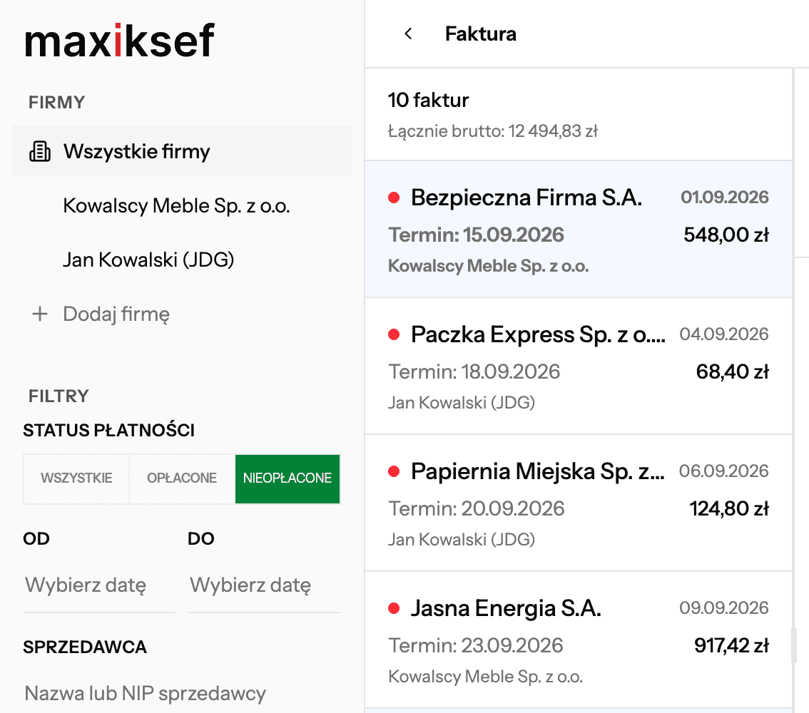 SCREENSHOT / LISTA FAKTUR